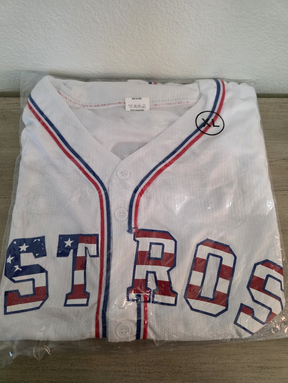 Hustler Hollywood White STROS Baseball-Style Shirt with Red & Blue Trim